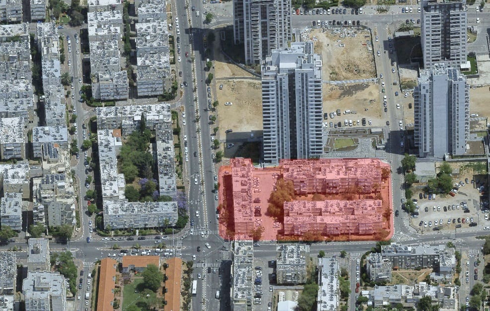 תוכנית פיכמן ההסתדרות - מבט ממערב, צילום אלכסוני. תכנון אלונים - גורביץ אדריכלים