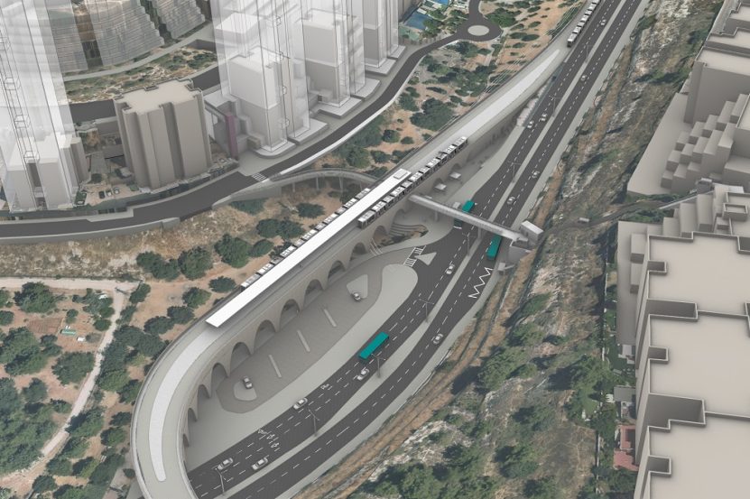 תחנת קוליץ הקו הסגול ירושלים // הדמיה: צוות תוכנית אב לתחבורה ירושלים
