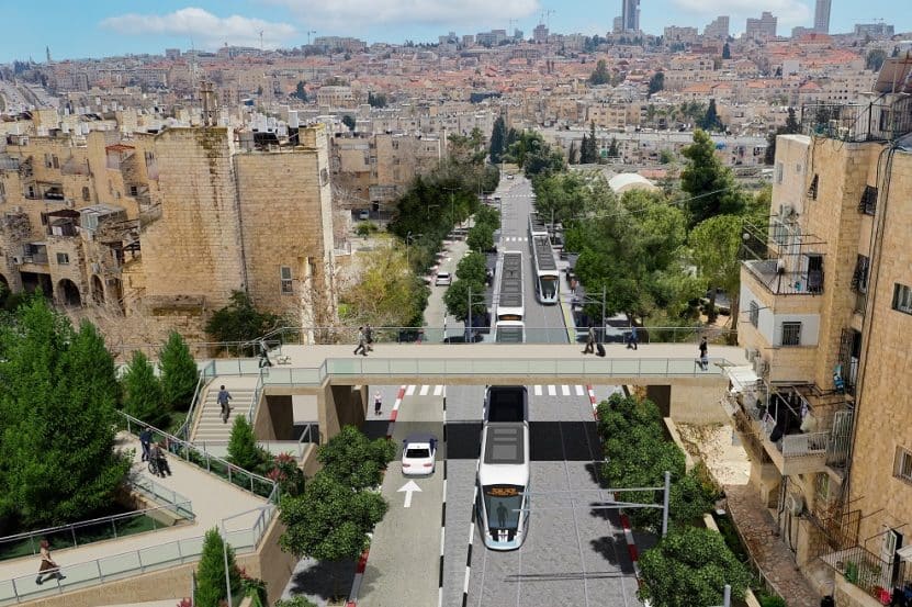 הקו התכלת של הרכבת הקלה // הדמיה: צוות אב לתחבורה ירושלים