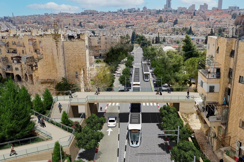 הקו התכלת של הרכבת הקלה // הדמיה: צוות אב לתחבורה ירושלים
