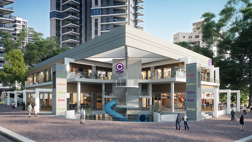 מרכז מסחרי של קרסו נדלן בשכונת עין הים בחדרה // הדמיה: 3division
