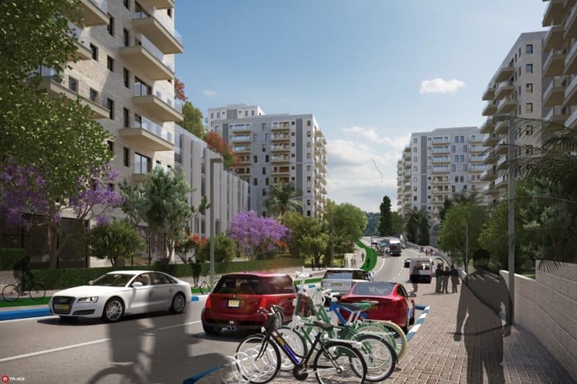 פרויקט שימושים מעורבים בשכונת רמות בירושלים // הדמיה: מזור פירשט אדריכלים ואנטרייס הדמיה אדריכלית