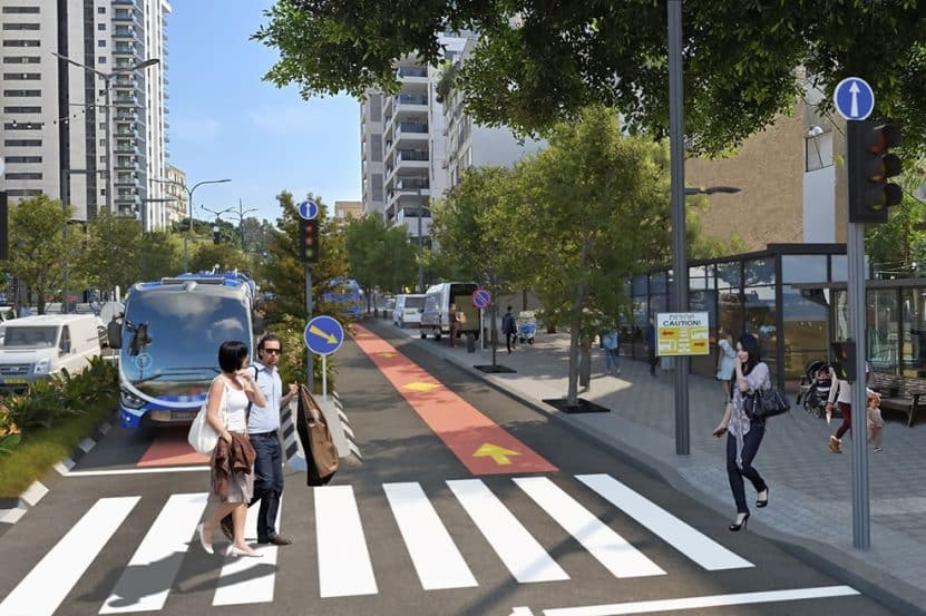 הקו הכחול, רחוב הרצל פינת בן יהודה // הדמיה: עדי בואנו ארקאפאקט