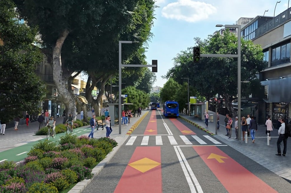 הקו הכחול, רחוב הרצל פינת בית הפועלים // הדמיה: עדי בואנו ארקאפאקט