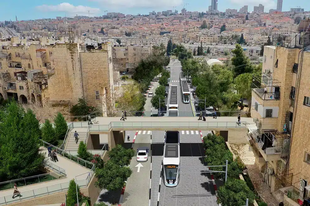 אילוסטרציה // הקו של הרכבת הקלה בירושלים // הדמיה: צוות אב לתחבורה ירושלים